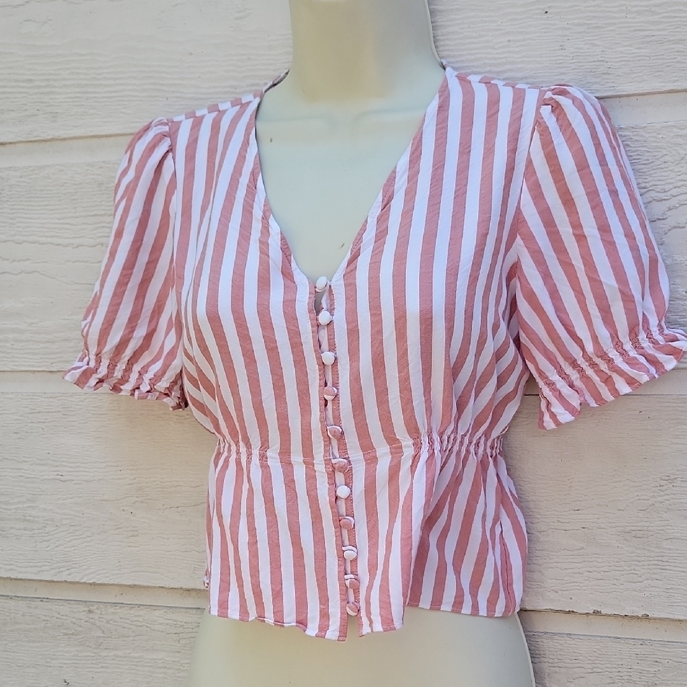 Madewell Striped Pink Button-Up Women's Top Size XXS
